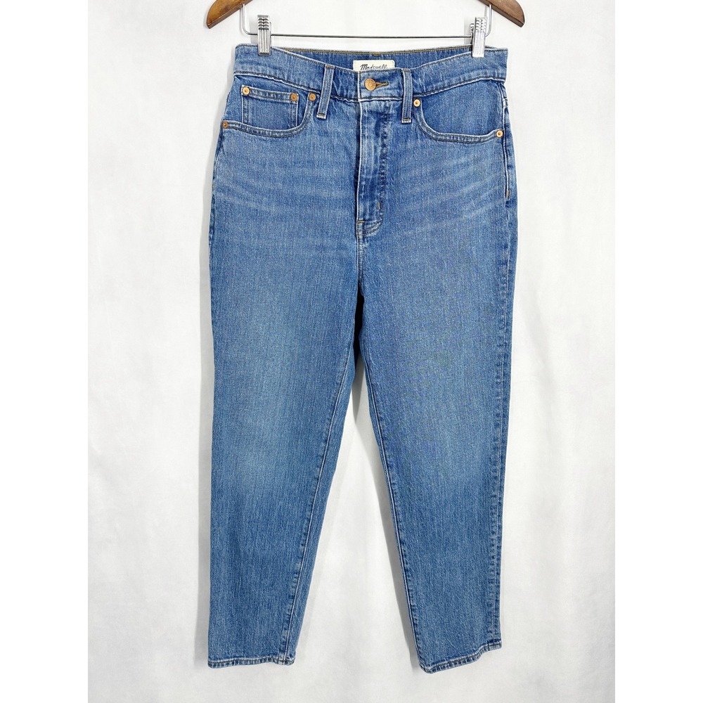 Madewell The Momjean High Rise Basley Wash Tapered Leg Blue Denim Jeans Size 28 - Picture 2 of 13